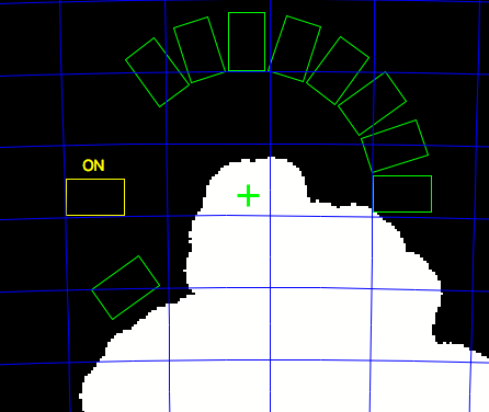 reflected regions rectangles with excluded regions in white, + is pointing